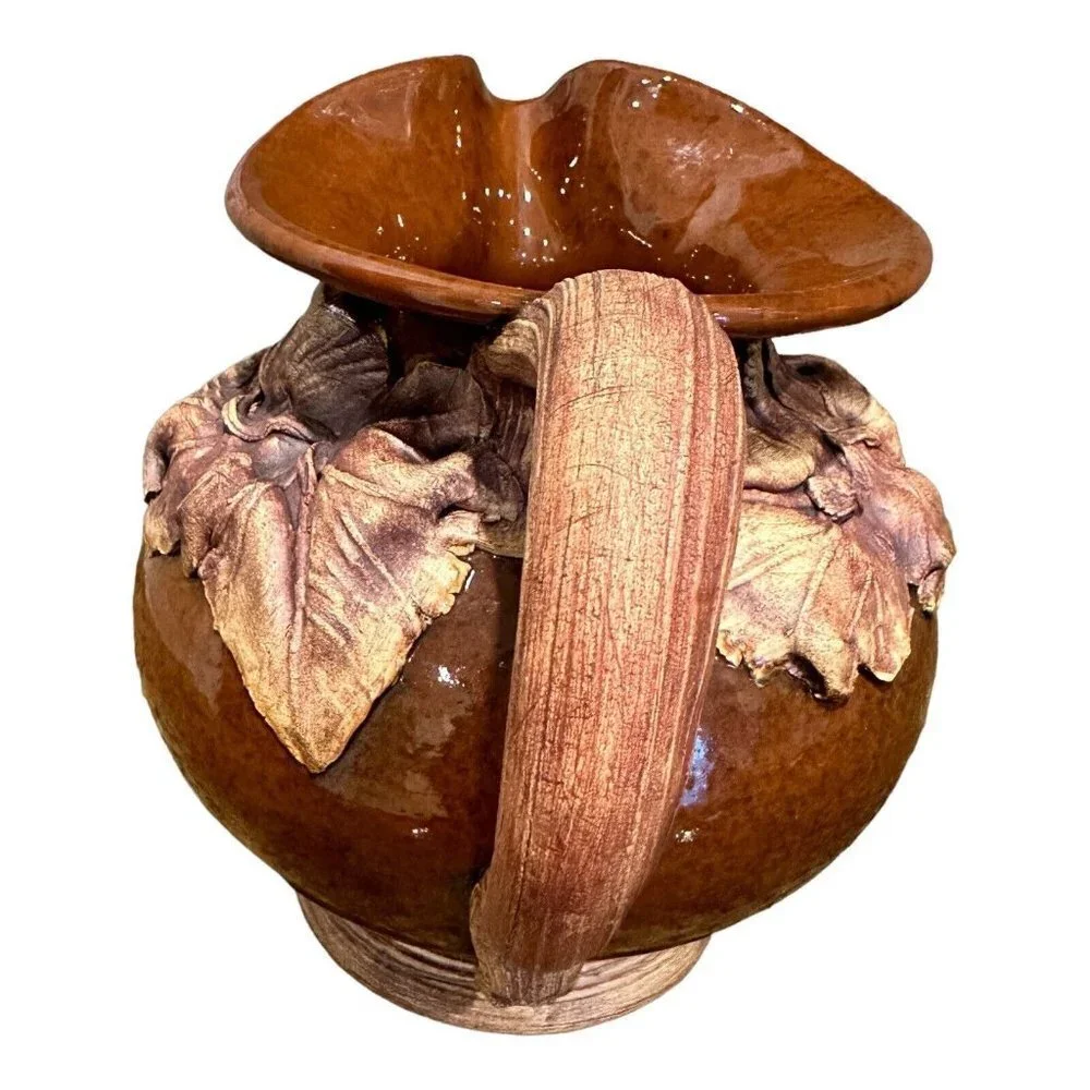 VTG 2001‎ Terrafirma Pottery Drink Pitcher 7 Inch MAE Signed Ceramic Leaf Design